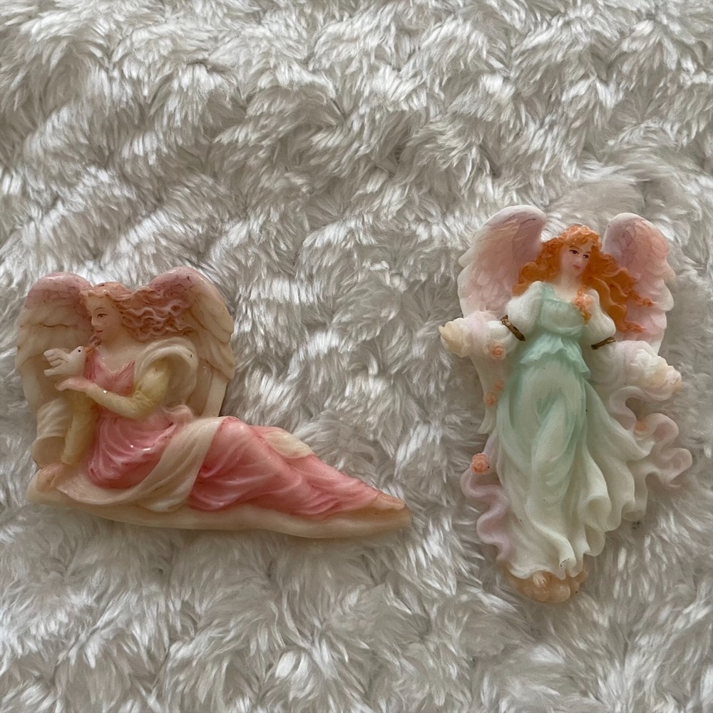 COPY - Pair of Vintage Signed Roman inc Resin Angel Brooch Pins—1996 & 1998
